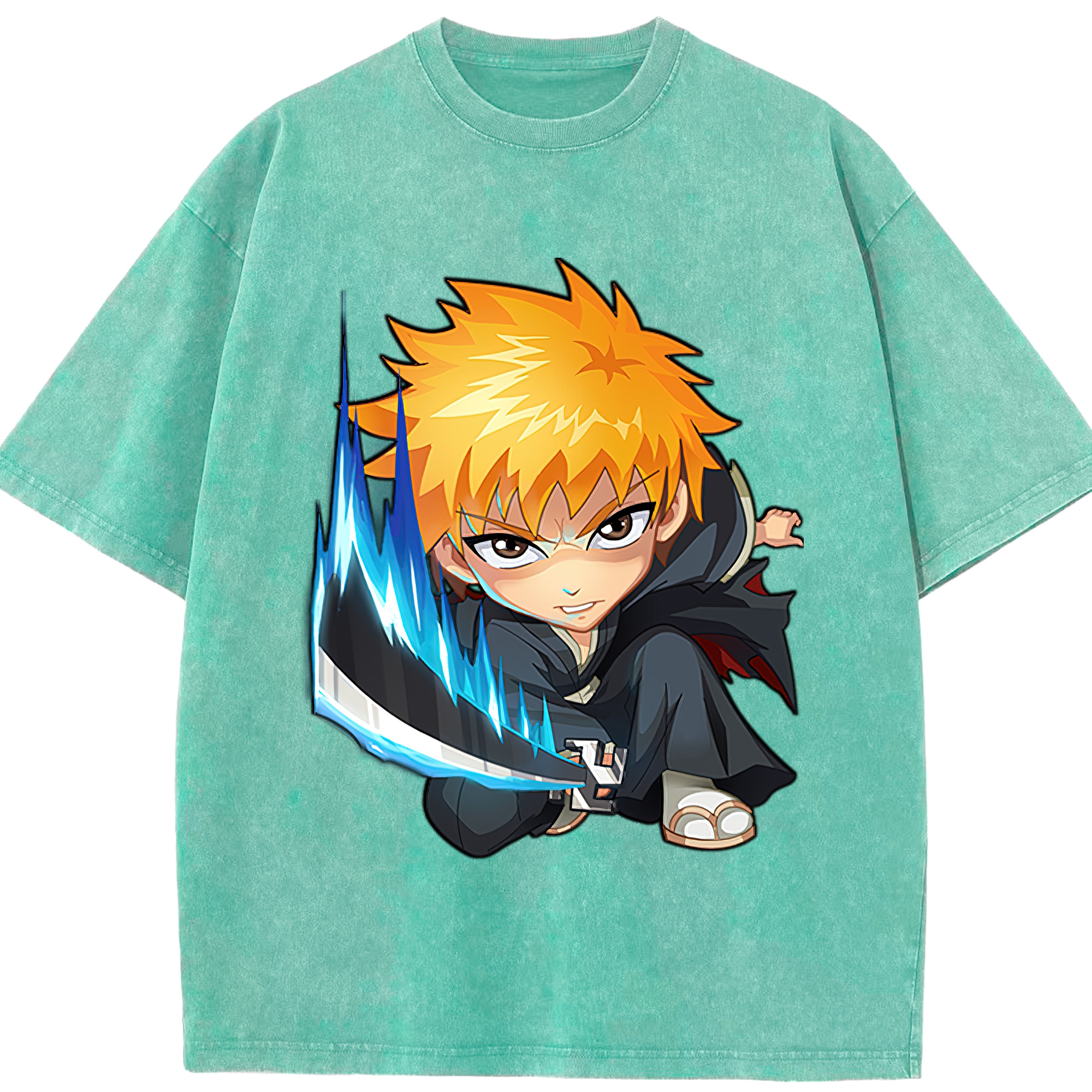 （画像用） ブリーチ 黒崎一護（くろさき いちご）BLEACH Kurosaki Ichigo 綿100% ヴィンテージ風 半袖Tシャツ（フロントプリント）